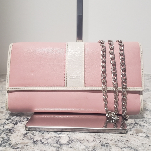 Coach Handbags - Coach Pink and White Leather Chain Wallet